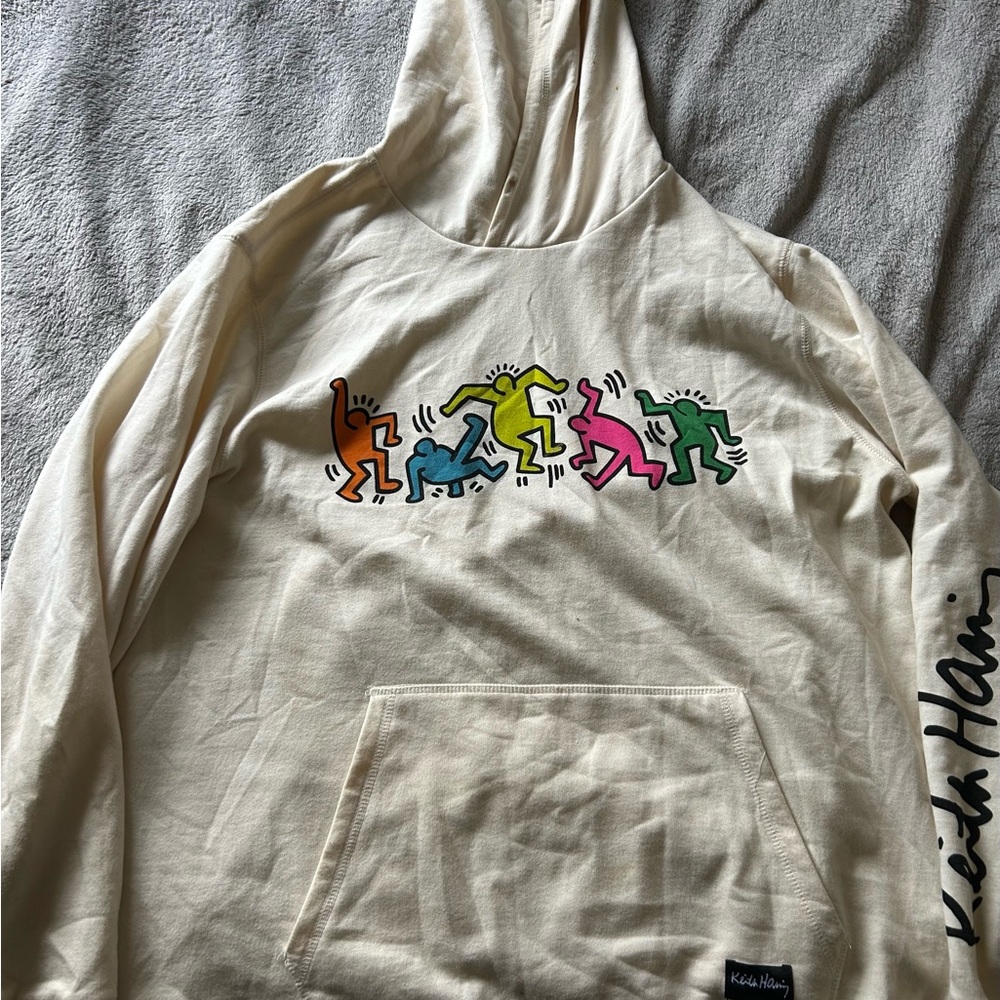 Keith Haring Cream Hoodie with Colorful Figures